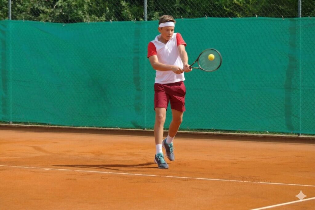 ヘッドアップを防ぎ、インパクトの目線を空間に留めるジュニアテニス選手のバックハンド