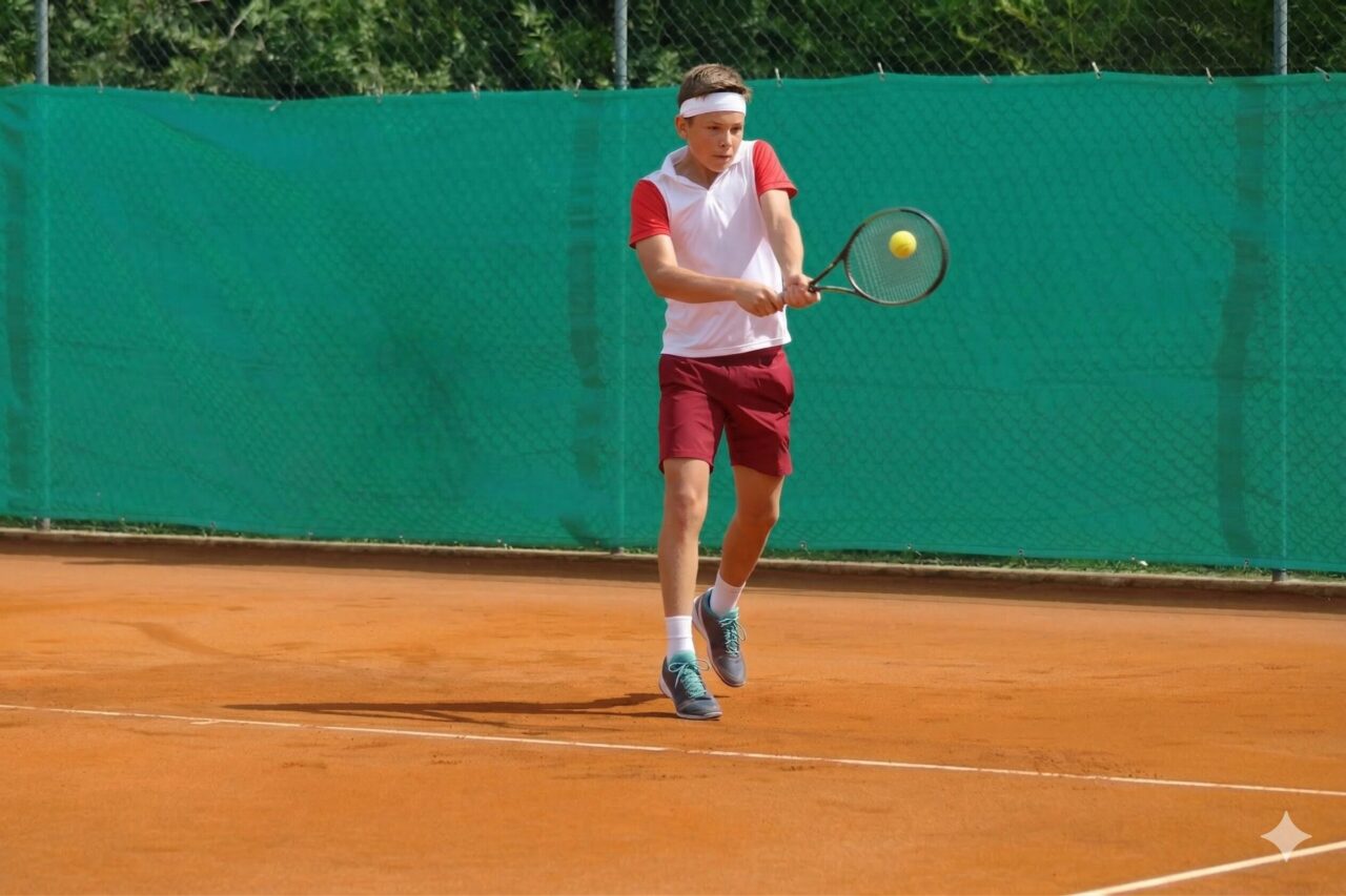 ヘッドアップを防ぎ、インパクトの目線を空間に留めるジュニアテニス選手のバックハンド