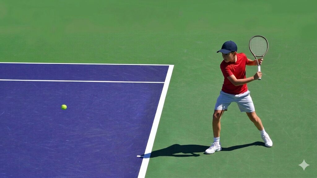 ジュニアテニスのグリップにおける出力ロスの排除：手のひらの皮膚をグリップに密着させ、運動エネルギーを100%伝達するための「ゼロ・ギャップ」の体現イメージ。