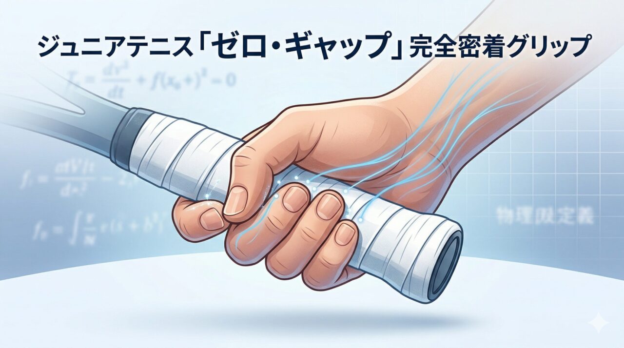 ジュニアテニスにおけるパワーロスを防ぐ「ゼロ・ギャップ」を体現したグリップの完全密着状態